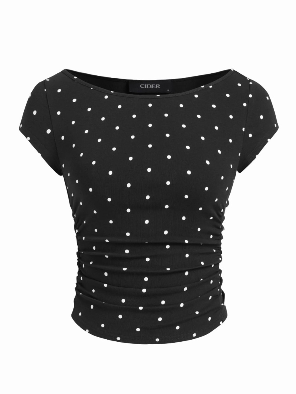 Black & White Polka Dot Ruched Crop Top